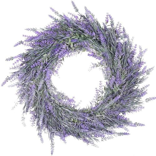 Lavendelkrans konstgjord 45 x 45 cm vårkrans dekorativ hängande livlig krans vår dekor sommar dörrkrans för ytterdörr vägg bröllop