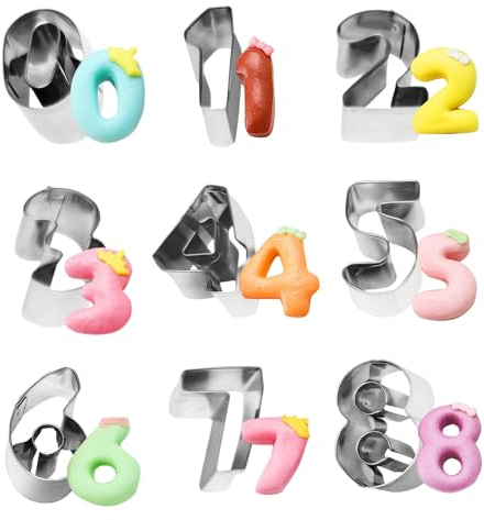 10 piezas de moldes de acero inoxidable con números 0-9 cortadores de galletas con letras para niños, sándwich de Pascua, fondant, hornear, pasteles, galletas, decoración (aprox. 4 x 5 cm)