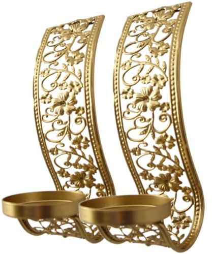 Ciieeo Bougeoirs Muraux Design Ajouré Style Moyen-Orient 2pcs en Métal Doré pour Ambiance Chaleureuse Décoration Élégante pour Salle à Manger