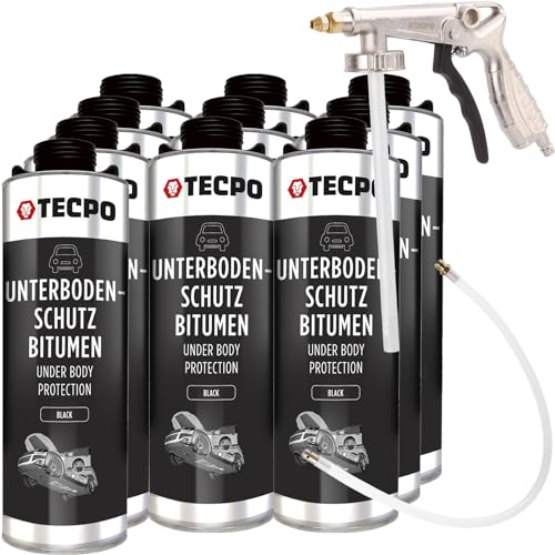 TECPO 10 protezioni sottoscocca, 1 litro di bitume nero + pistola a spruzzo