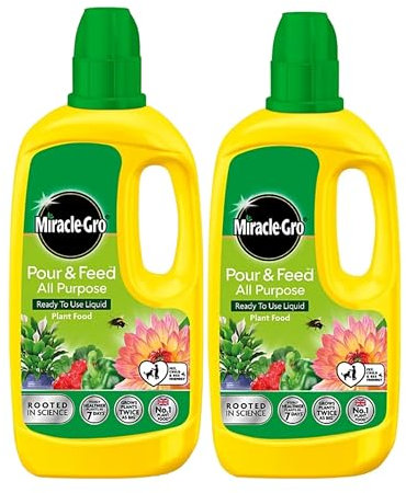 ZUKBEN Miracle Gro Plant Food Fertiliser - Pack of 2 x 1L Pour & Feed All Purpose Plant Feed Ready to Use Liquids with Card. Child & Pet Friendly Garden Fertilizer for Outdoor & Indoor House Plants