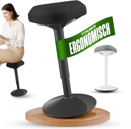 VITALMATE Ergonomischer Bürohocker Höhenverstellbar & rutschfest - Hocker mit Schwingeffekt - Stehhocker fürs Arbeitszimmer & Büro - Stehhocker höhenverstellbar - Stehhilfe Büro – Stehstuhl
