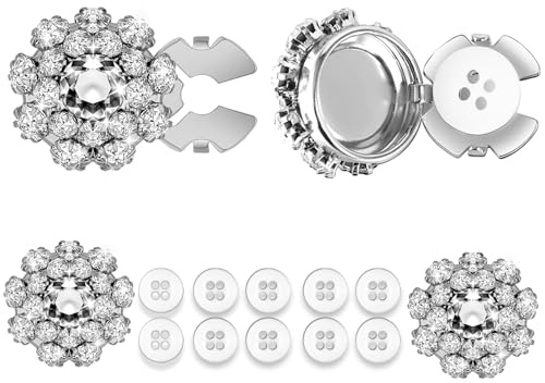 4Pcs Rhinestone Button Covers for Women Blouses Sewing Buttons White Small Silver Crystal Jewelry Button Decorative Clips for Clothing Detachable Shirt Buttons Sewing DIY Holiday Decoration