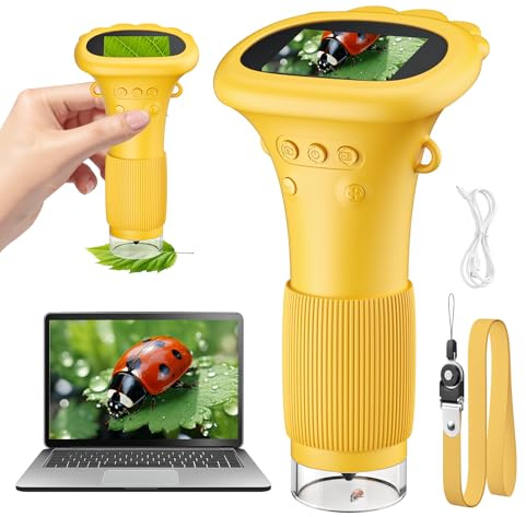 Mini microscopio per bambini, con zoom 1000x, tascabile/portatile, con schermo IPS da 2,0, USB, LED, porta per PC, per esterni, per bambini dai 3 anni in su