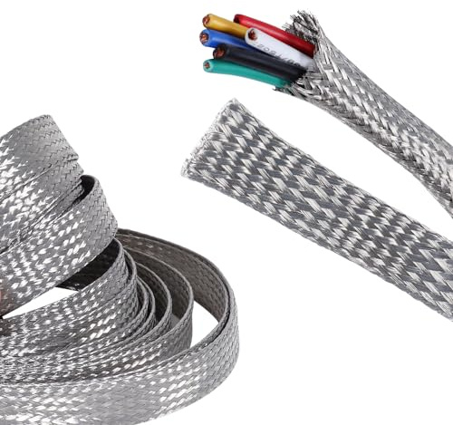 SUNNAREPOON Tinned Copper Wire Shielding Sleeve, Expandable Ground Strap Wiring Braided Sleeving Metal Mesh Sheathing Cabling Wiring Protector (5/8inch - 20ft)