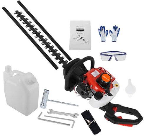 nawoefii Taille Thermique, Taille-haie à Essence, Débroussailleuse, Moir 2 Temps, 26cm3, anti-vibrations, 7500rpm, 0,6 L Capacité du Réservoir Rouge