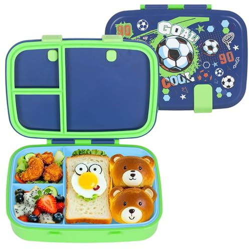 PinkSheep Bento lunchlådor för barn, 800 ml BPA-fria läckagesäkra barnmatbehållare med 3 fack (fotboll)
