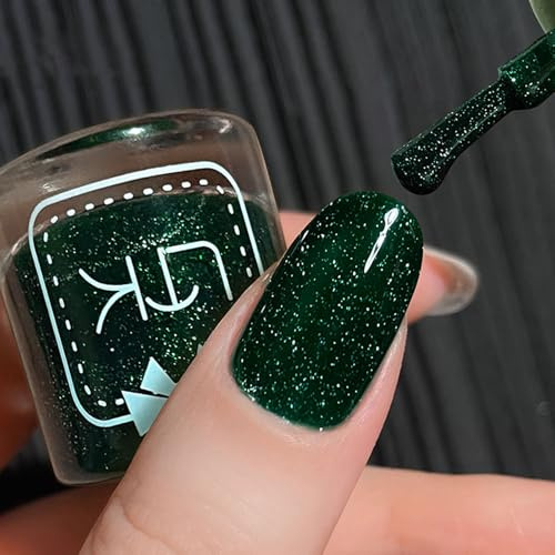 Emerald Green Nail Polish - Glitter Nail Varnish Quick Dry - Shimmer Dark Green Holographic Nail Varnish - Glossy Long Lasting Breathable Nail Polish - No Need Cure for Nail Art Manicure DIY