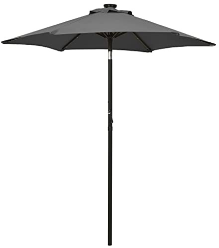 YuuSsea Garden Parasol Anthracite, Dark Grey Polyester, Aluminum, LED Lights, UV Resistant, Water Repellent, Manual Crank, Tiltable, Outdoor Patio Canopy