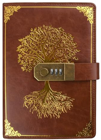 Ziyonix Cuaderno de cuero con Candado, 21.2 * 14.5cm A5 200 páginas Estilo vintage diario personal, Diario con Candado con Bolígrafo para hombre mujer (Rojo)