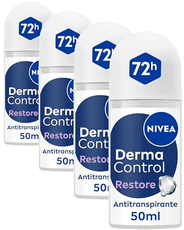 NIVEA Derma Control Restore - Desodorante Antitranspirante para Mujer - 72h de Protección contra el Sudor - Con Ácido Hialurónico y Vitamina E - No Irrita las Axilas - Pieles Sensibles - Roll-on 50 ml
