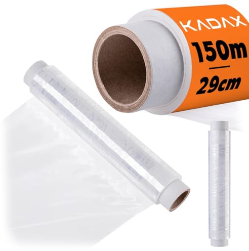 KADAX Plastfolie på rulle, 29 cm x 150 m, transparent folie för att hålla färsk, täcka och lufttät förpackning av livsmedel, stor köksfolie