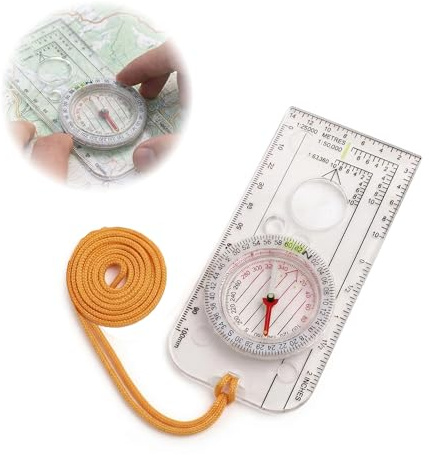 Boussole Randonnée Transparente, Compas Militaire avec Règle et Échelles, Boussole Orientation pour Carte Topographique, Navigation, Trekking, Camping, Survie, Randonnée Outdoor