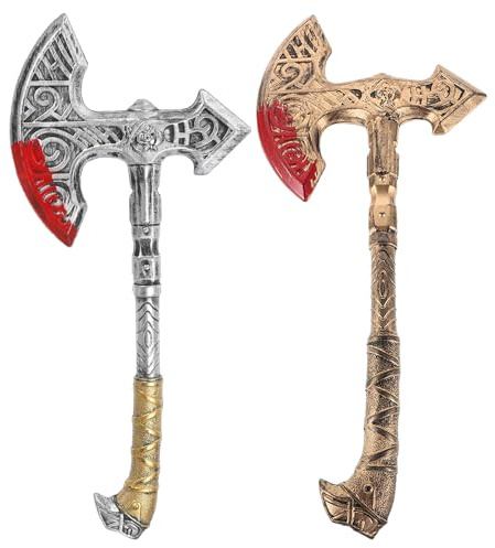 HORIALENCE Lot de 2 haches factices ensanglantées - Fausse Hache en Plastique pour Cosplay de Pirate, Homme préhistorique et Combat - Hache à Main Vintage pour Halloween, Spectacle et Jeux de rôle