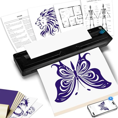 SMOCTAR Imprimante de tatouage thermique Bluetooth avec 10 feuilles de papier transfert de tatouage et papier thermique A4, imprimante de tatouage pour artistes et débutants, machine temporaire sans