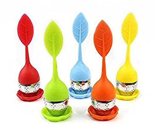 Jooks Infuseur à thé en silicone avec poignée en acier inoxydable et boule en acier avec tapis de repos Rose