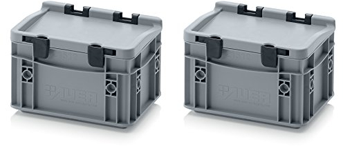 Auer Packaging 2x Eurobehälter-Eurobox 20 x 15 x 13,5 mit Scharnierdeckel inkl. gratis Zollstock, 2er Set