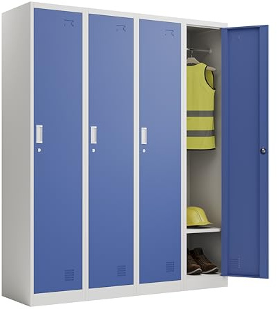Racking Solutions 4 x Single Door Metal Storage Lockers, Blue & Grey Steel Lockable Unit, Staff Gym School Changing 1850mm H x 380mm W x 450mm D
