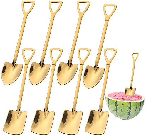 8 Piezas Cuchara de Postre Acero Inoxidable, Cuchara Pala, Cucharas de Café, Dos Formas de Pala Diferentes, para Postre, Helado, Chocolate Caliente, Bebidas Calientes(Dorado)
