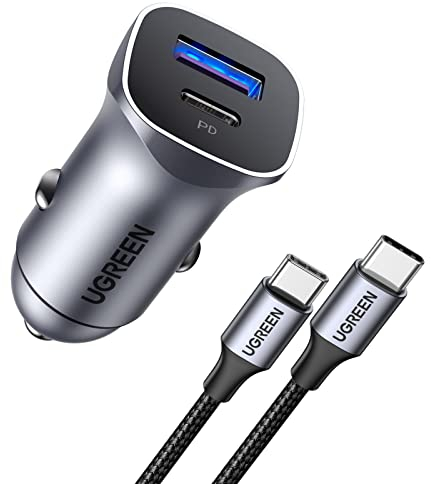 UGREEN Kfz-Ladegerät USB C 30 W PD QC 3.0 PPS mit Kabel Ladegerät Zigarettenanzünder 12 V kompatibel mit iPhone 17 Pro Max Air 16 15 14 13 Galaxy S25 Ultra Plus S24 A15 A05s Pixel 10 9 8 7 iPad Pro