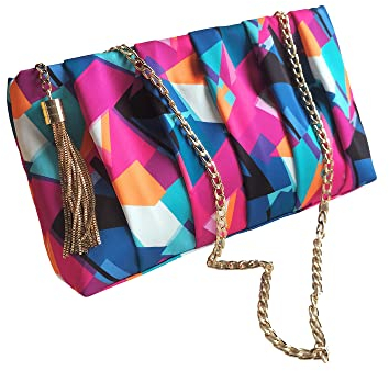 JURLEA Bolso de Mano de Seda para Mujer, de Cena de Boda, Bandolera de Cadena Larga, de Compras para Fiestas, Monedero(MH2, Vistoso-MH2)