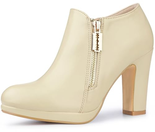Allegra K De Mujer Tacón Ancho Plataforma Punta Redonda Botines Beige 40