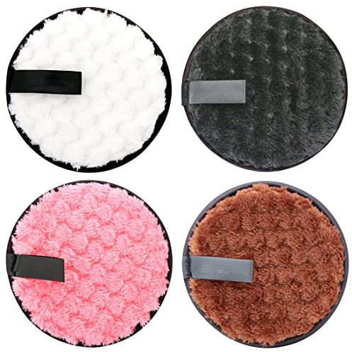 Dischetti Struccanti Lavabili in Microfibra，4 PCS Tamponi Struccanti Riutilizzabili Con della Lavanderia per Pulizia Tutti i Tipi di Pelle（Nero+Marrone+Bianco+Rosa）