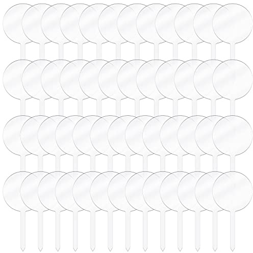 Roowest 50 Pieces 2 Inch Round Acrylic Cupcake Toppers Blank Clear Mini DIY Cake Stick Toppers for Birthday Festival Party Baby Shower Wedding Party Cupcake Decoration