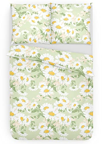 Träumschön Premium Bettwäsche 155x220 + 80x80 cm - Margeriten Design Hell - Sommer Bettwäsche aus Baumwolle – Weich, Atmungsaktiv & Hautfreundlich - bügelfrei