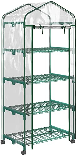 Outsunny Serre de Jardin avec étagères 4 Niveaux, Serre de Balcon, bâche renforcée, châssis en Acier, Porte zippée, pour légumes Plantes Fleurs, intérieur et extérieur, 69 x 50 x 165 cm, Transparent