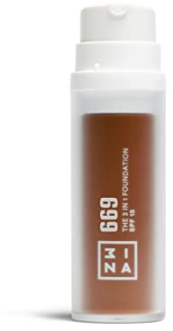 3INA MAKEUP - The 3 in 1 Foundation 669 - Fond de Teint Marron foncé avec Sous-Teinte Jaune - Primer Anti-Cernes et Fond de Teint avec SPF 15 et Vitamine C - Vegan - Cruelty Free