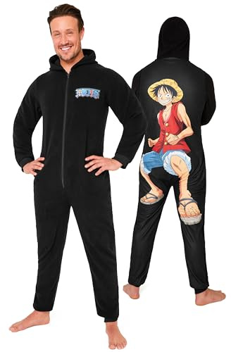 One Piece Grenouillère Homme Combinaison Pyjama Homme Combi Pyjama Chaud en Polaire Cadeau Anime Manga Adulte Ado S-3XL (Noir, S)