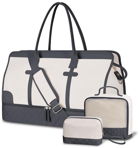 ETRONIK Weekender Reisetasche Damen, Große Weekender Bag Mit Schuhfach & Nass-Tasche, Tragetasche Travel Bag Mit Kulturtasche, Tasche für kliniktasche 3er Set Grau