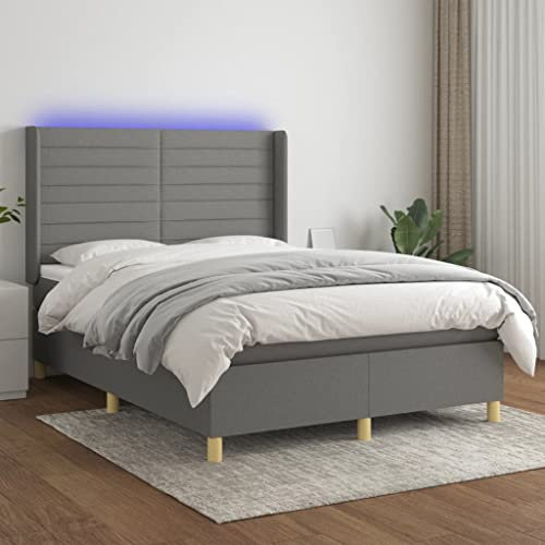 qohoio Boxspringbett mit Matratze & LED Bett Boxspringbett Bett Mit Matratze Polsterbett Schlafzimmer MöBel Dunkelgrau 140x200 cm Stoff - 3138958