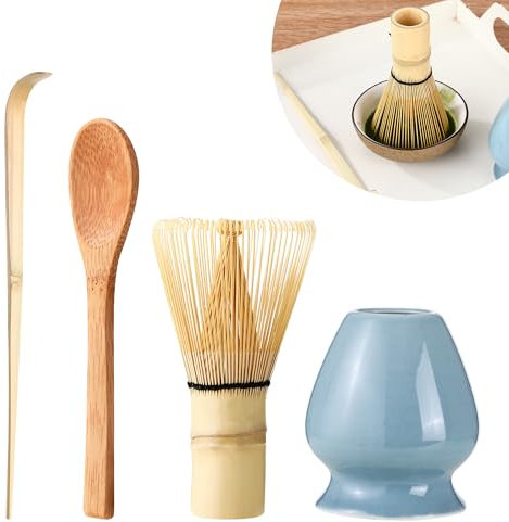 4 Piezas Batidor Bambu te Matcha,Batidor de Matcha,Accesorio para la Ceremonia Japonesa del Matcha,Herramientas Tradicionales de Fabricación de té, Utensilios de té Ideales (Azul)