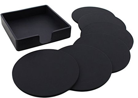 Sottobicchiere rotondo in silicone riutilizzabile da 9,8 cm, con cuscino in vetro, colore nero