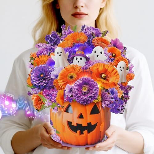 WUJUN Halloween Cards with Music & Lights Ghost & Dasiy