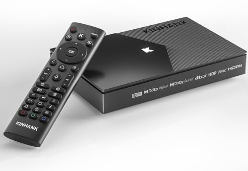 Kinhank 8K UHD Android TV Box compatible with Dolby Vision · Atmos, 4G+64G Hard Drive Media Player Support 8K@60fps AV1,VP9,BD Format,HDR10+, WiFi6 1000M LAN BT5.2 USB3.0, Support Montage Poster Wall
