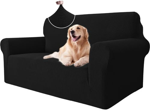 Ystyle Housse Canapé 2 Places avec Accoudoirs, Housse Canape Extensible, Protege Canape Universelle, Housses pour Meubles Protection pour Chiens et Chats, Moderne Housse Fauteuil, Noir