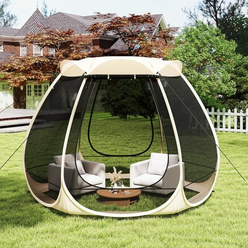 GOPLUS Tente Bulle Pop-Up 312x269x210 CM pour 4-6 Personnes, Dôme Extérieur Transparent en Fibre de Verre avec Porte Enroulable et Piquets, Cordes Anti-Vent, pour Camping/Pique-niques/Sport