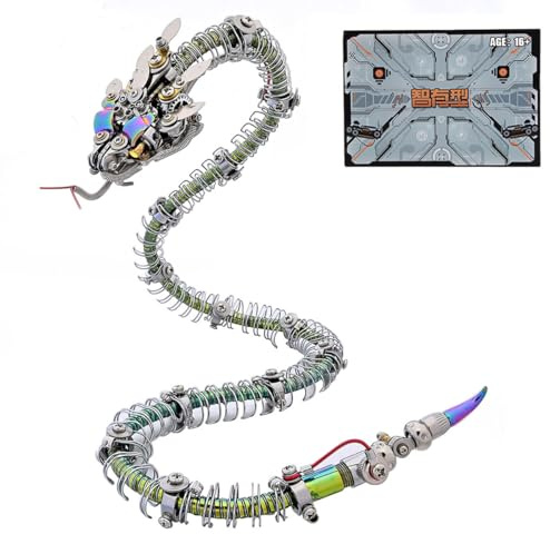 Puzzle in metallo 3D per adulti, set da costruzione meccanico di serpente blu e verde, set da tavolo per gli appassionati di puzzle (500 + PCS)