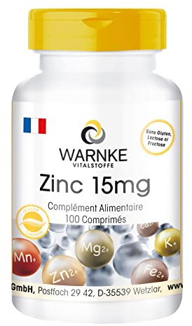 Zink 15 mg - 100 Tabletten, organische Form als Zinkgluconat, Spurenelement, vegan | Warnke Vitalstoffe - Deutsche Apothekenqualität