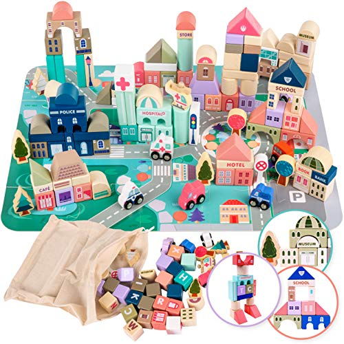 Green series Set 115 Bildungsblöcke | Bauklötze | Holzbausteine | Bauklötze - Bausteine für Kinder Ab 3 Jahre | Holzklötze | Bausteine Holz | Bauklötze Holz | Holzbausteine Ab 3 Jahre, KP8464