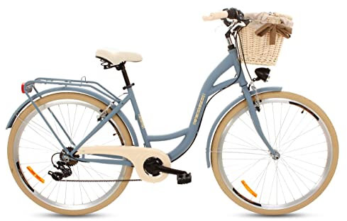 Goetze Mood Damenfahrrad Retro Vintage Holland Citybike, 28 Zoll Alu Räder, 7 Gang Schaltwerk, Tiefeinstieger, Korb mit Polsterung Gratis!
