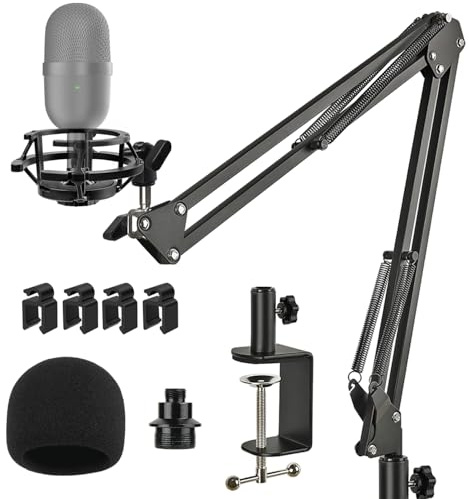 Razer Seiren Mini Boom Arm Mic Stand with Pop Filter, Shock Mount, Upgraded Heavy Duty Clamp, Adjustable Suspension Scissor Boom Arm Stand for Razer Seiren Mini USB Streaming Microphone Frgyee