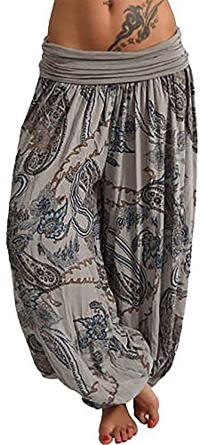 Haremshose Damen Pumphose Weite Bein Hosen mit Blumenmuster Sommer Beiläufig Yogahosen Loose Hippie Pluderhose Baumwolle Harem Hosen Kurz Pumphose 3/4 Baggy Hose Leichte Hippie Pluderhose