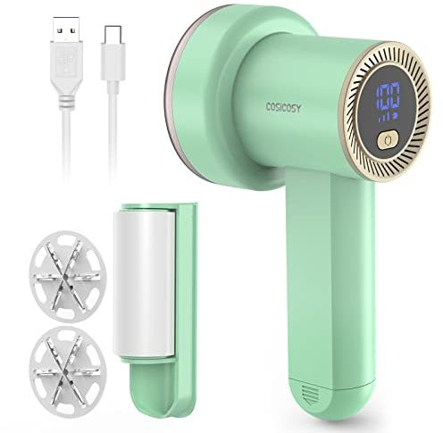 Cosicosy Fabric Shaver, Bobble Remover for Clothes Lint Remover Debobbler Clothes Shaver LED Digital Display 2-In-1 Lint Roller Wool Defuzzer Fluff Remover Quick and Effective (3 Blades Included)