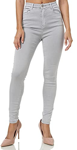 Gloop Pantalon en jean stretch pour femme Skinny Fit Jegging SkinnyJeans Pantalon stretch Push Up taille haute, gris clair, S