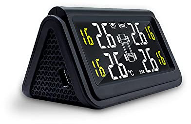 Système de surveillance de la pression des pneus de voiture Riloer ; avec 4 capteurs externes ; TPMS sans fil intelligent à énergie solaire étanche ; Affichage LCD