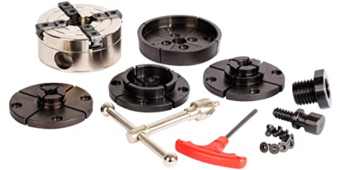 VINWOX 3-1/2INCH Self-Centering Wood Lathe Key Chuck Set, Round Jaw Mounted, with Step Jaw, Pin Jaw & Wide Jaw, 1x8TPI Thread & 3/4x16TPI Adapter, SCK4-3.5NV-SET, Nickle Coating NOVA Chuck Body